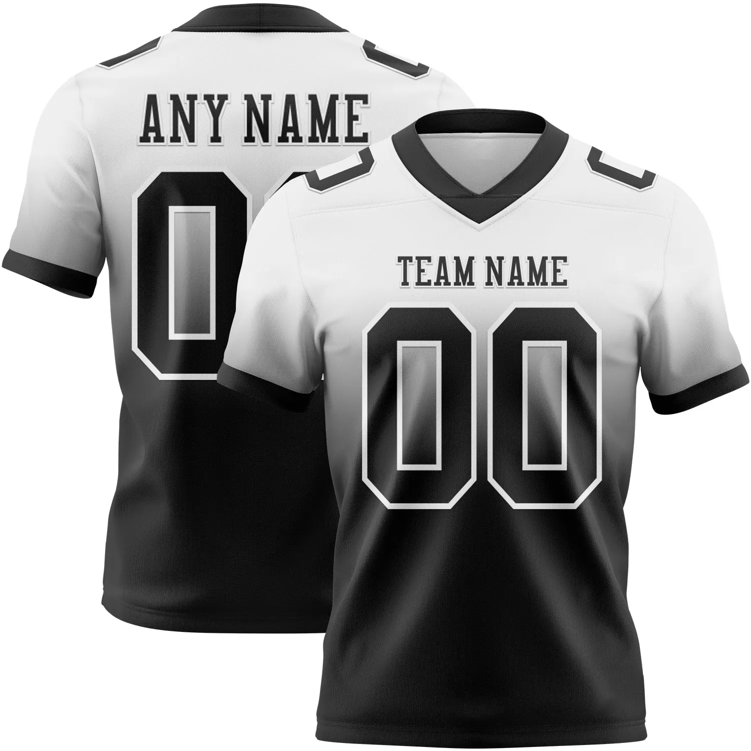 Custom White Black Authentic Fade Fashion Football Jersey - Fan Version