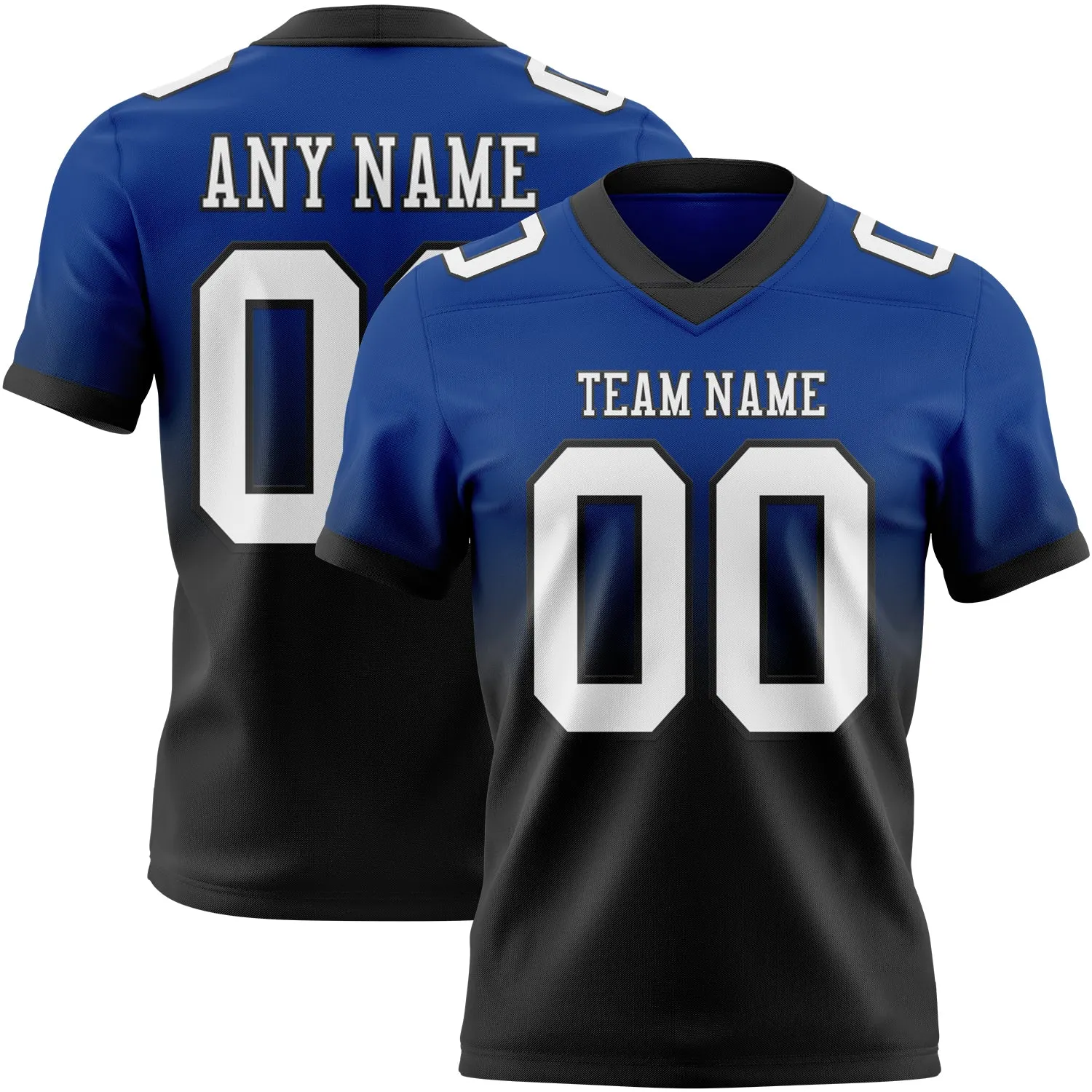 Custom Royal White-Black Authentic Fade Fashion Football Jersey - Fan Version