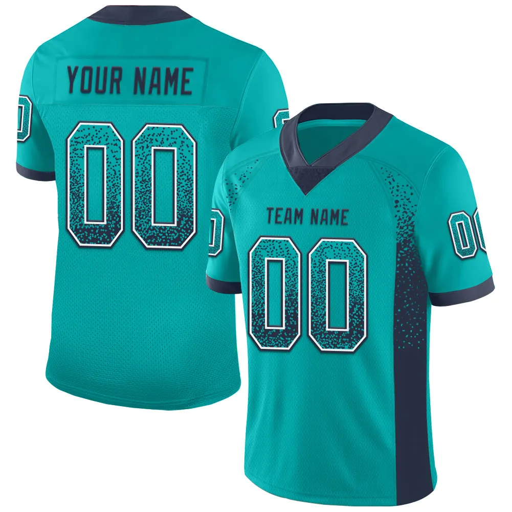 Custom Aqua Navy-White Drift Fashion Football Jersey - Player Version