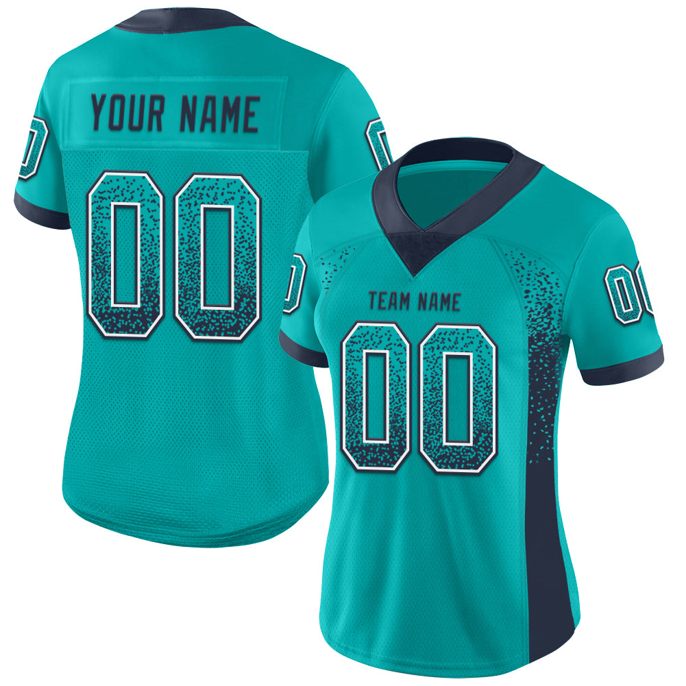 Custom Aqua Navy-White Drift Fashion Football Jersey - Player Version