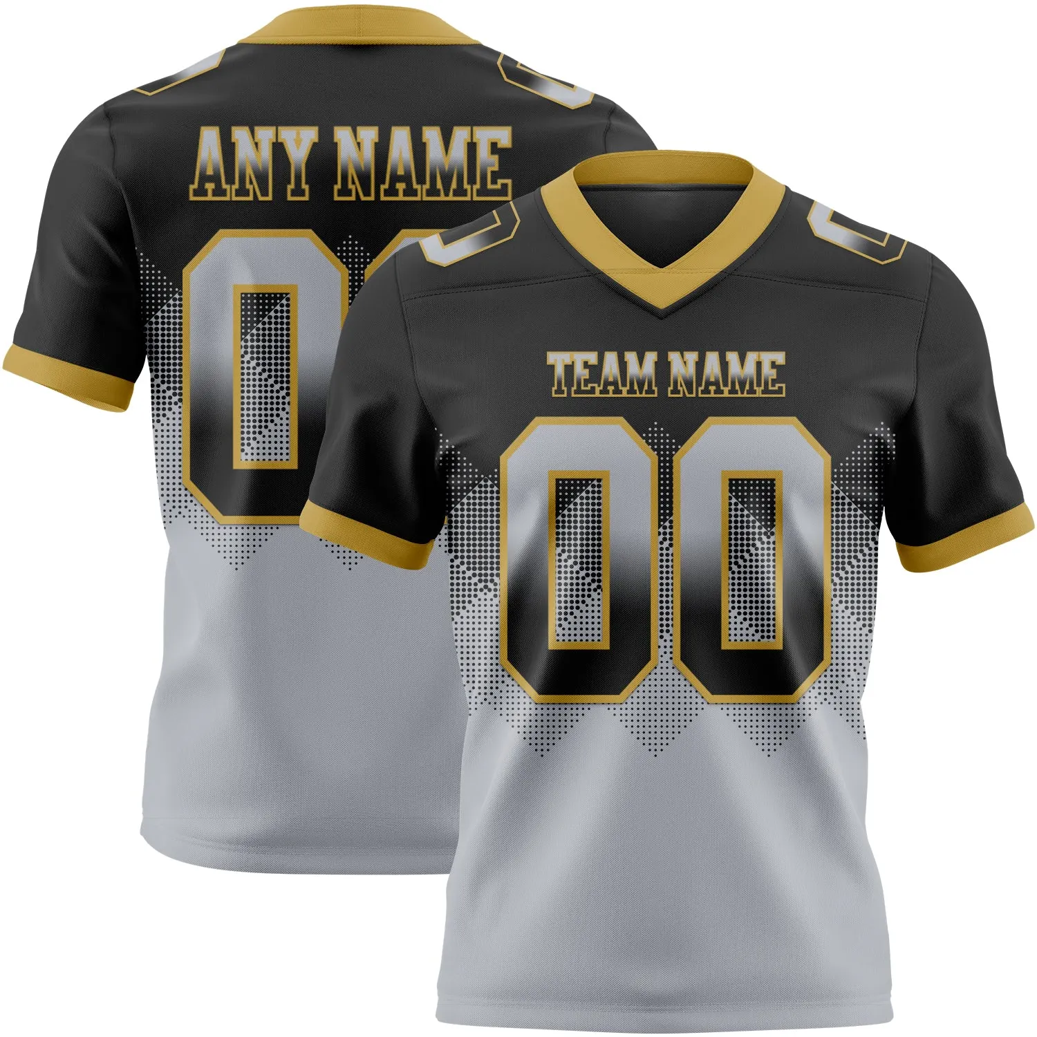 Custom Black Gray-Old Gold Authentic Gradient Square Shape 7V7 Flag Football Jersey - Fan Version