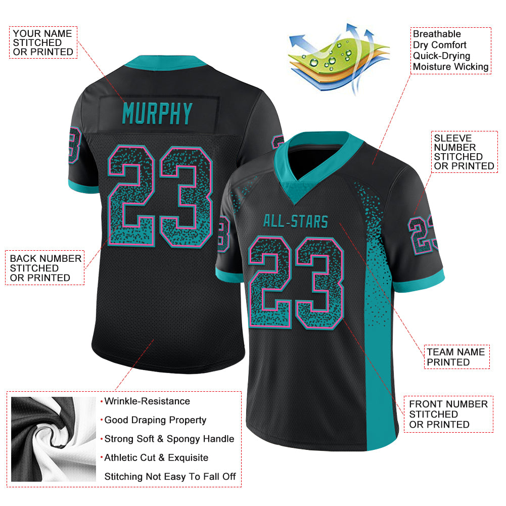 Custom Black Teal-Pink Drift Fashion Football Jersey - Player Version