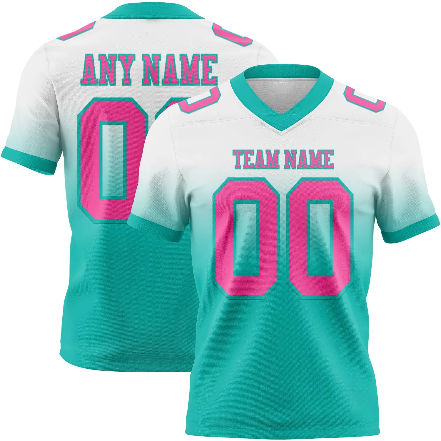 Custom White Pink-Aqua Authentic Fade Fashion Football Jersey - Player Version
